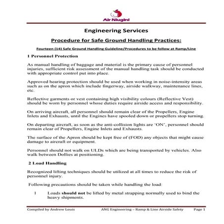 Procedure for Safe Ground Handling Practices - (Sample for Edition)