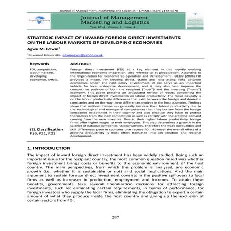 Strategic impact of inward Foreign Direct Investments on the labour markets o...