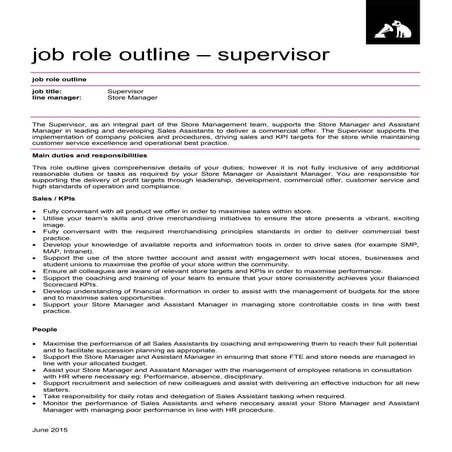 role outline - supervisor