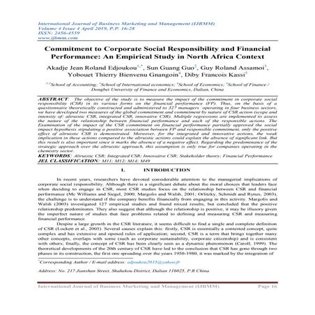 Commitment to Corporate Social Responsibility and Financial Performance ...