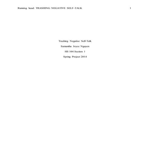 Trashing Negative Self-Talk Project