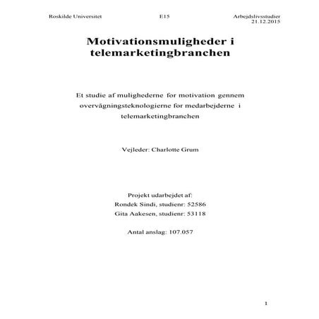 Motivationsmuligheder i telemarketingbranchen