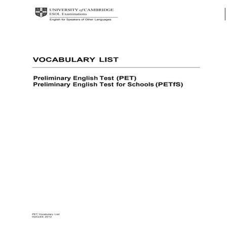 Preliminary vocabulary list