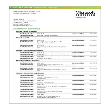 John Christovassilis - Microsoft Certified Professional Transcript | PDF