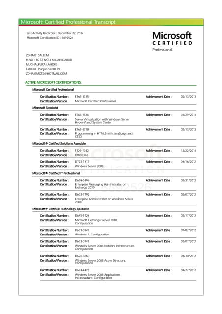 Microsoft Certified Professional Certificate.PDF