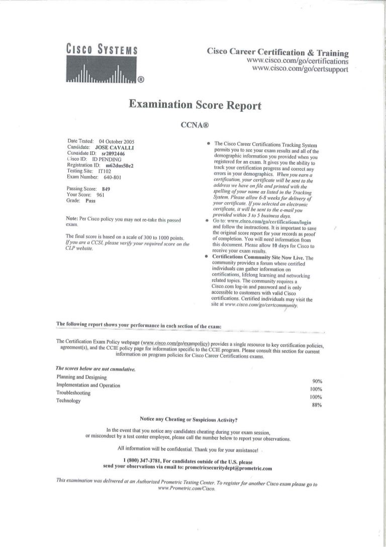 CCNA Score Report