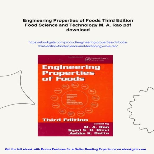 Engineering Properties of Foods Third Edition Food Science and Technology M. ...