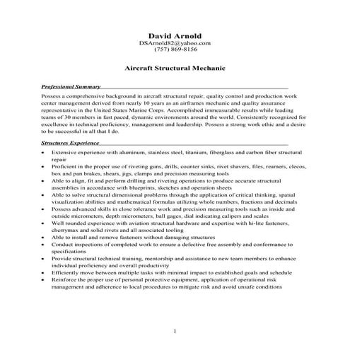 Resume - Structures Mechanic