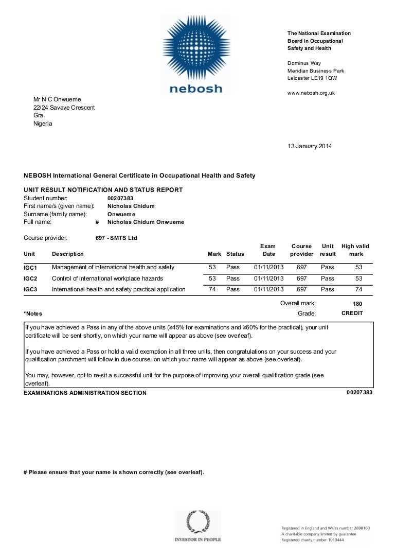 NEBOSH RESULT