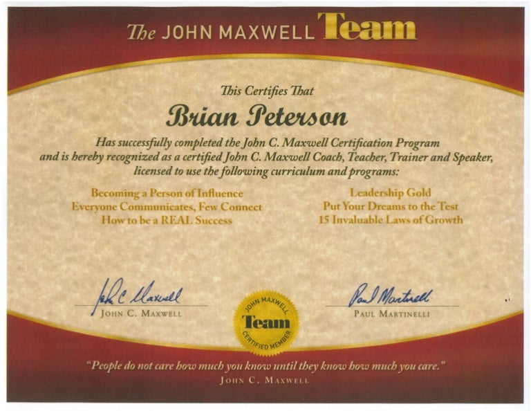 John C. Maxwell Team Certification (Aug 2015)