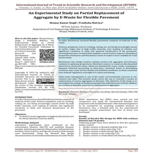 An Experimental Study on Partial Replacement of Aggregate by E Waste for Flex...