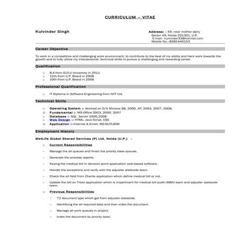 kulvinder Singh resume new