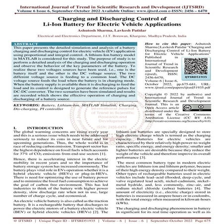 Charging and Discharging Control of Li Ion Battery for Electric Vehicle Appli...