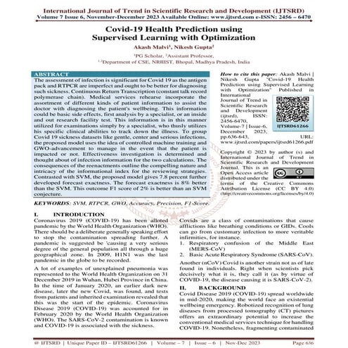 Covid 19 Health Prediction using Supervised Learning with Optimization