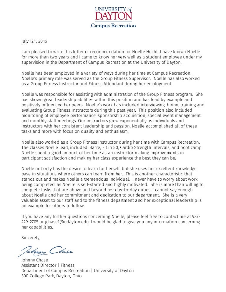 recommendation letter fitness letter of recommendation