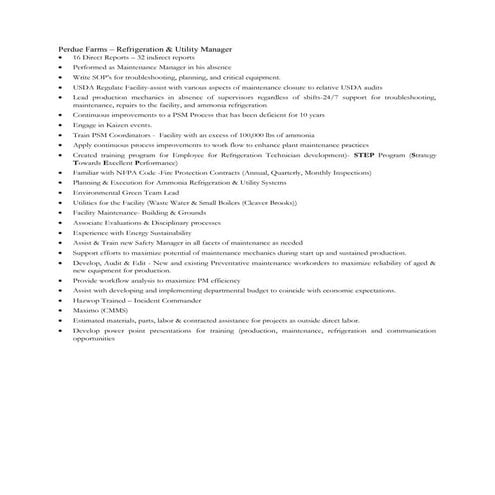 Perdue Farms Experience