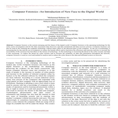 Computer Forensics-An Introduction of New Face to the Digital World