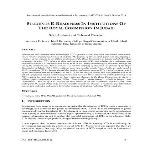 STUDENTS E-READINESS IN INSTITUTIONS OF THE ROYAL COMMISSION IN JUBAIL