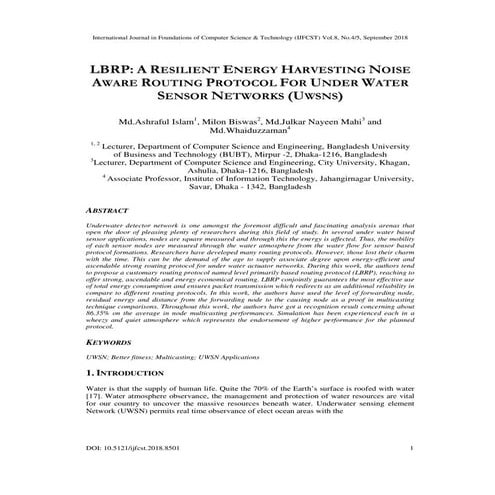 LBRP: A RESILIENT ENERGY HARVESTING NOISE AWARE ROUTING PROTOCOL FOR UNDER WA...