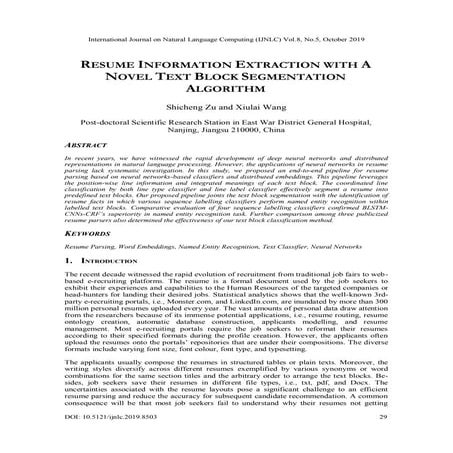 RESUME INFORMATION EXTRACTION WITH A NOVEL TEXT BLOCK SEGMENTATION ALGORITHM