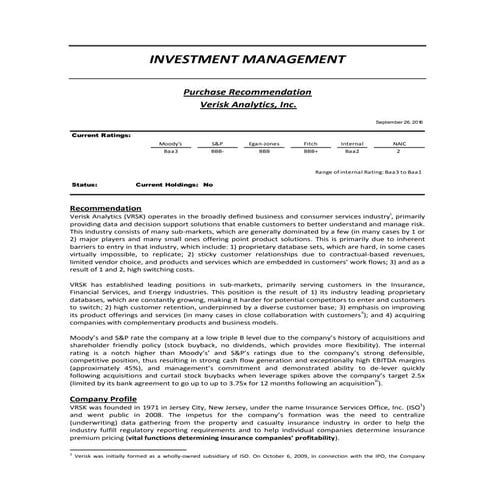 Purchase Recommendation Versik Analytics Inc - 09-23-16