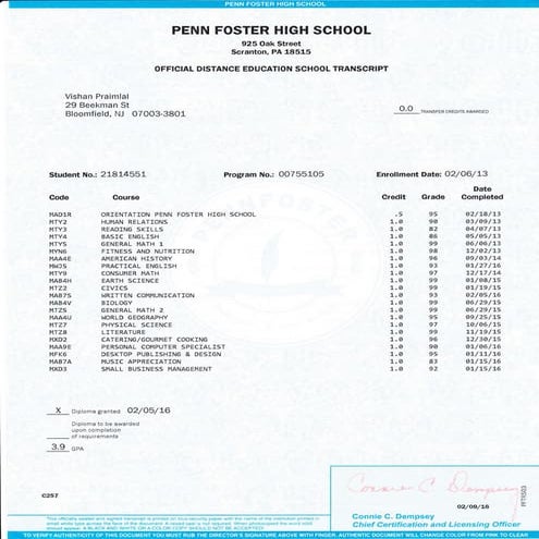 PENN FOSTER DIPLOMA | PDF