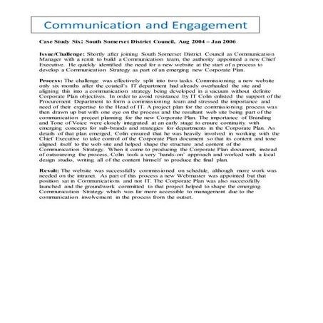 Communication and Engagement Case Study Six - South Somerset District Council