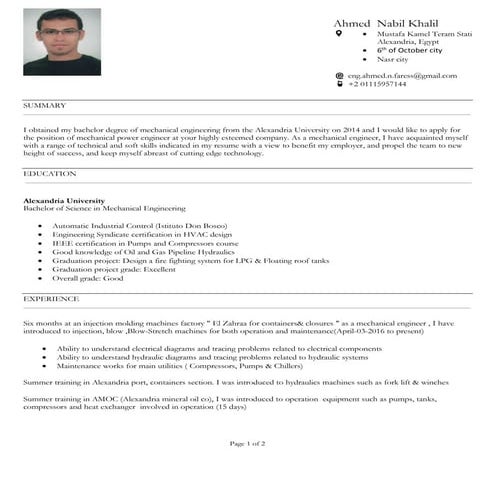 CV - Mechanical Engineer