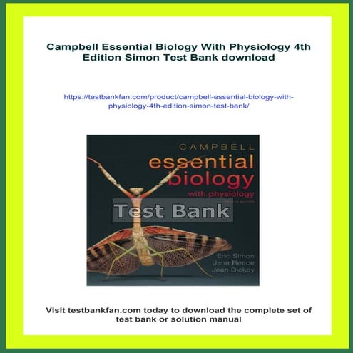 Campbell Essential Biology With Physiology 4th Edition Simon Test Bank ...