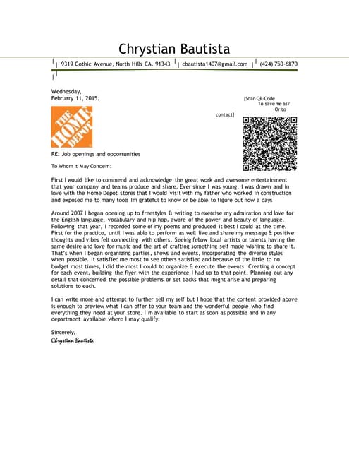 chrystian bautista cover letter 2015 home depot buzzfeed cover letter
