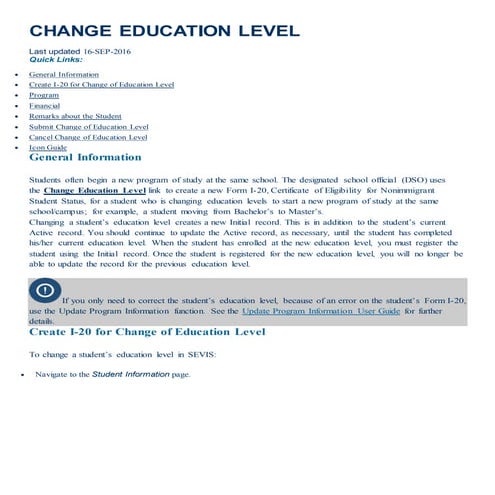 CHANGE EDUCATION LEVEL User Guide