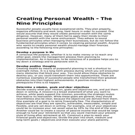 Creating Personal Wealth Nine principles