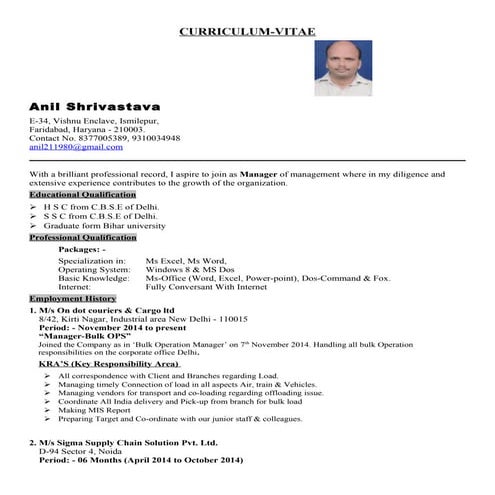 CV ANIL SRIVASTAVA 2014