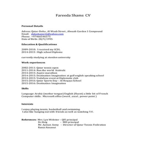 Fareeda Shams  CV