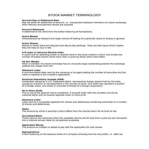Dictionary To Stock Market