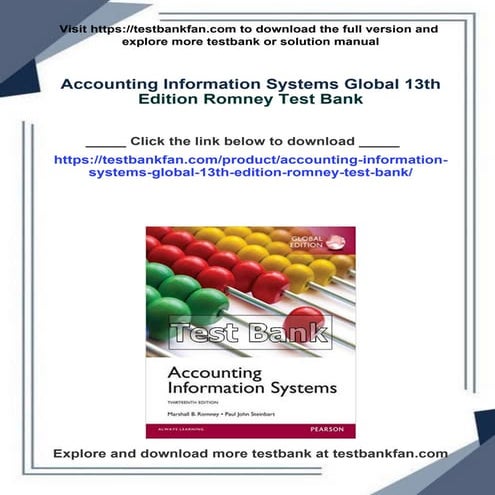 Accounting Information Systems Global 13th Edition Romney Test Bank | PDF
