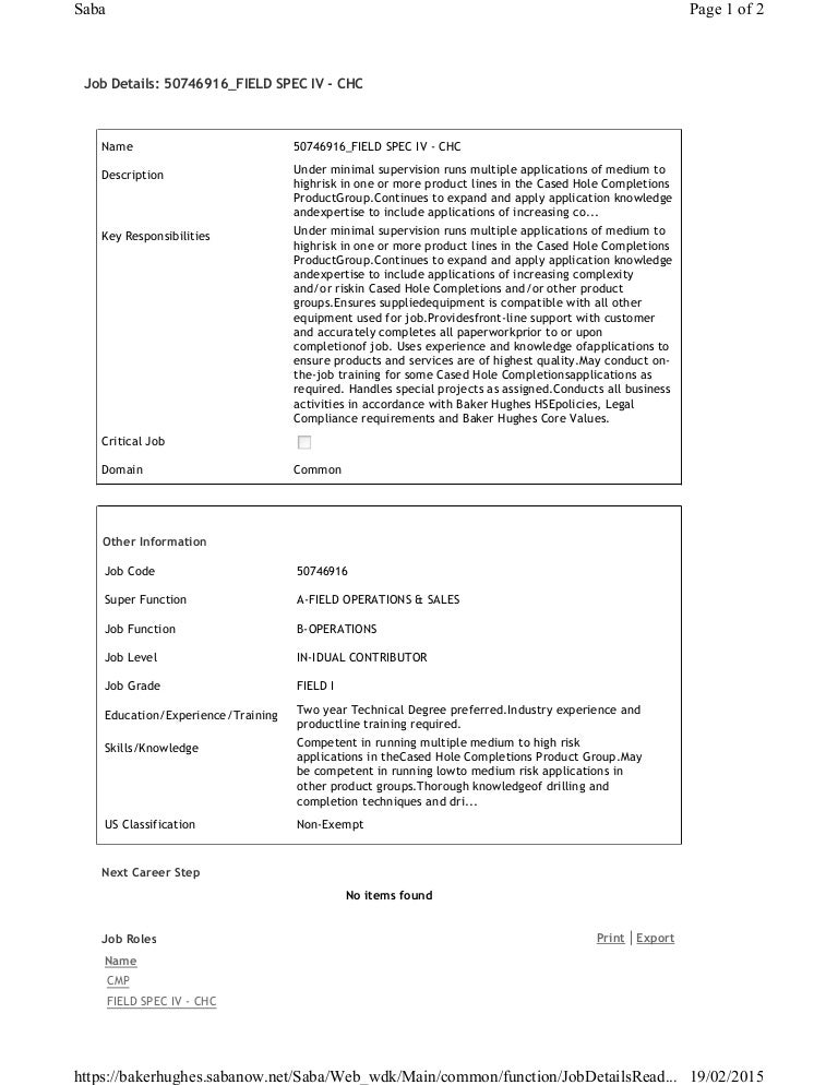 JOB DESCRIPTION BAKER 2014