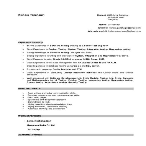 Senior Test Engineer - 8+ Yrs Exp