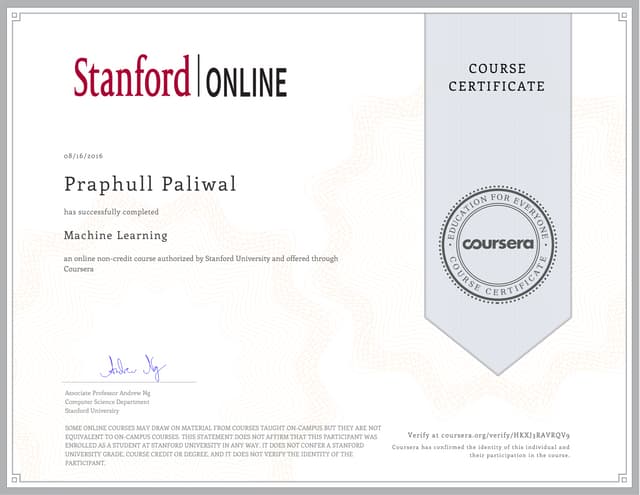 Machine Learning Certificate | PPT