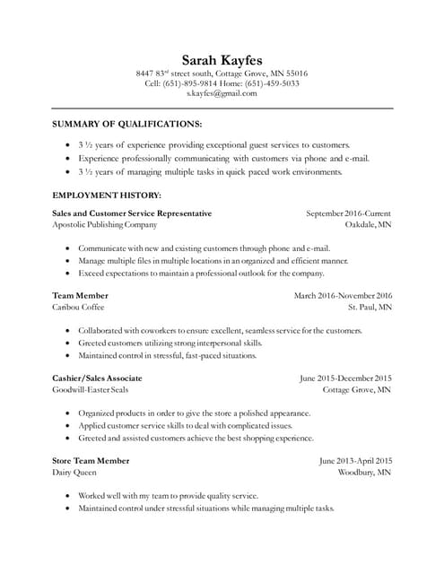 Sarah kayfes resume