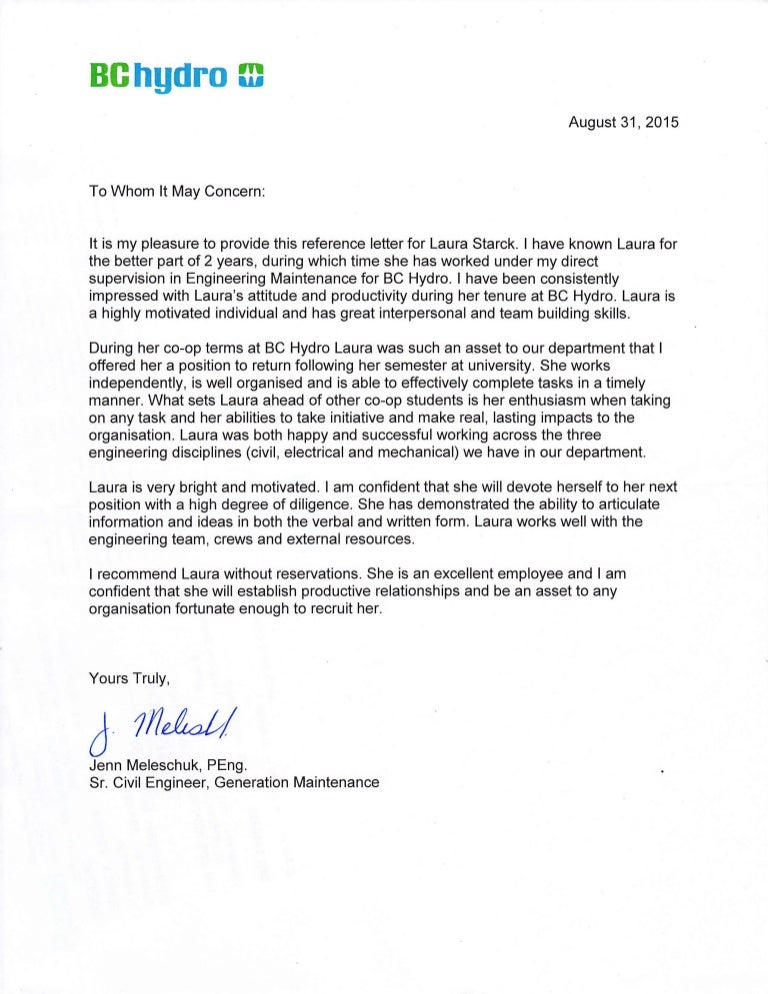 bc hydro reference letter cover letter civil engineering