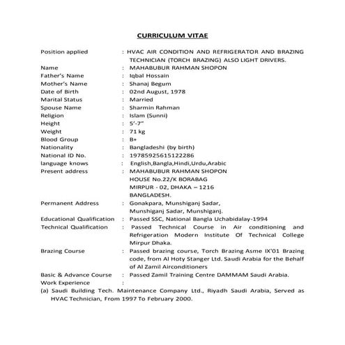 resume of lomesh | DOC