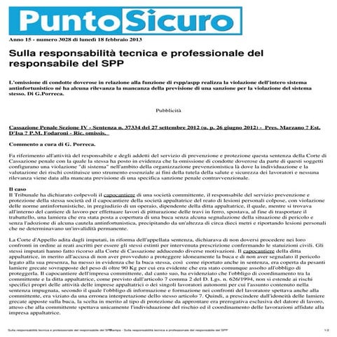 86   responsabilità rspp sentenza cassazione - punto sicuro