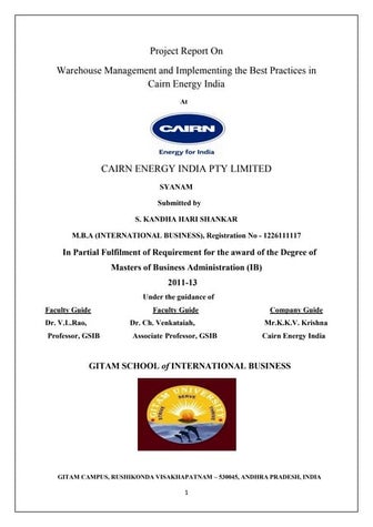 Best Practices of Inventory & Warehouse Management at CAIRN INDIA LTD