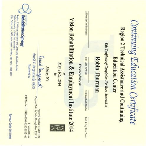 2014 Vision Rehabilitation and Employment Institute Training | PDF