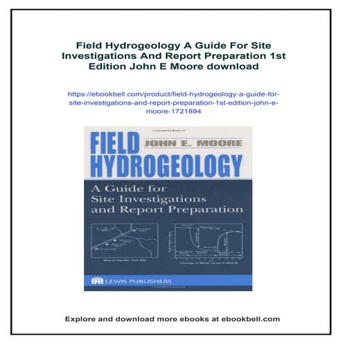 Field Hydrogeology A Guide For Site Investigations And Report ...