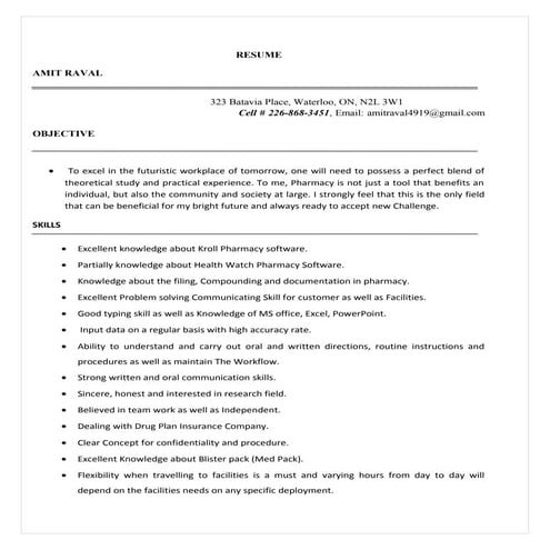 Amit-Pharmacy Assistant Resume