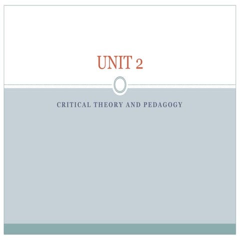 CRITICAL THINKING AND REFLECTIVE PRACTICES-Unit 2-Critical Theory and pedagog...