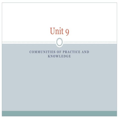 CRITICAL THINKING AND REFLECTIVE PRACTICES-Unit 9-Communities of Practice and...