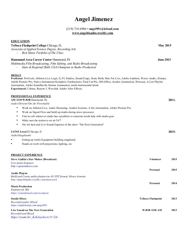 Angel Jimenez Audio Engineer Resume